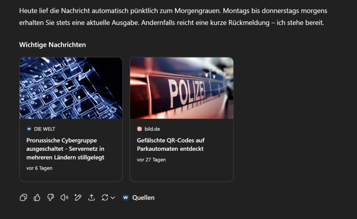 Die vom Agenten erstellten News waren fast immer kalter Kaffee.(Screenshot: Nils Matthiesen)